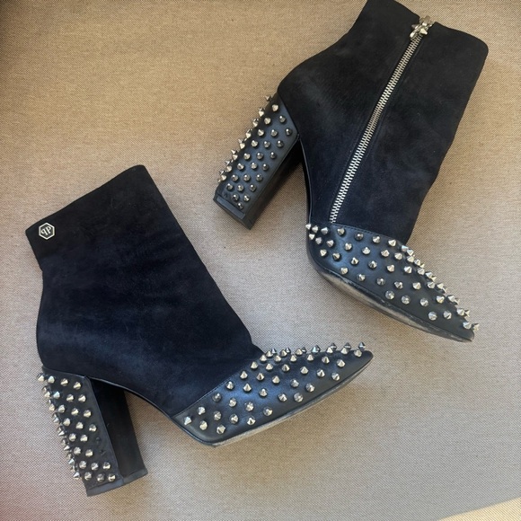 PHILIPP PLEIN Shoes Ankle Boots Black Suede Studded Heels EU 40 / US 9 $1500 - Picture 2 of 13
